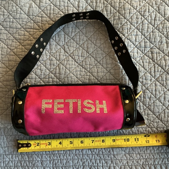 FETISH Vintage Y2K Hot Pink and Black Women's Bag with Rhinestones and Studs - Picture 5 of 9